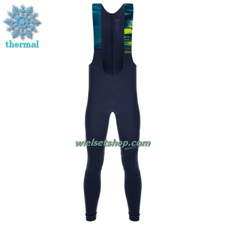 Fietsbroek Lang met Bretels 2022 Ronde van Frankrijk Winter Thermal Fleece - Donkerblauw